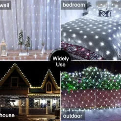 LED Net Night Lights 1.5x1.5M 3x2M 220V Wedding Christmas Fairy String Light Outdoor Waterproof Party Holiday Decor Mesh Lights with Tail Plug for Halloween