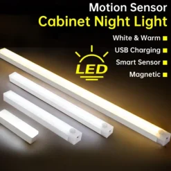 LED Night Light PIR Motion Sensor USB Rechargeable 10/20/30/50cm Closet Kitchen Cabinet Corridor Stair Lights Wireless Night Lamp
