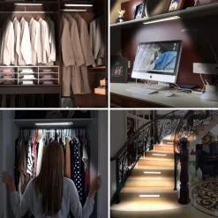 LED Night Lights Motion Sensor USB Rechargeable Ultra-Thin Kitchen Cabinet Closet Lamp PIR Motion Sensor Wireless Night Lamp Bedroom Corridor Passageway Dormitory Lighting