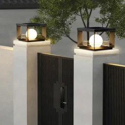 LED Outdoor Post Lights Warm White 30cm 1-Light Modern Wall Sconce Black Square Metal Pillar Light E26/E27 for Patio Garden Entrance Pathway Light 110-240V