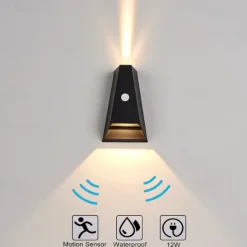 LED Outdoor Wall Lamp 6W with Motion Sensor IP65 Waterproof Light Control Suitable for Bathroom Garage Fence Deck Courtyard 110-240V