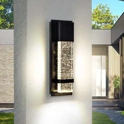 LED Outdoor Wall Light Warm White 20W Villa Exterior Wall Lamp Exterior Wall Sconce Light Fixture with Seeded Glass Shade Socket Waterproof Wall Mount Light for Porch Doorway Garag 110-240V