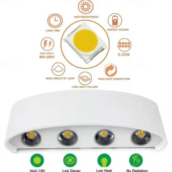 LED Outdoor Wall Lights 8W LED Aluminum Wall Lamp Sconce Indoor Up Down IP65 Waterproof White Black Modern for Patio Garden Stairs Bedroom Aisle Pathway Bathroom Light