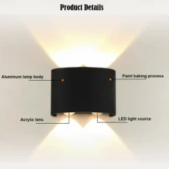 LED Outdoors Wall Lamp 2W 4W Up/Down Lighting Indoor Double-Head Curved Waterproof IP65 Wall Lamp Modern Bedroom Lamp Warm White Light AC85-265V