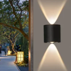 LED Outdoors Wall Lamp 2W 4W Up/Down Lighting Indoor Double-Head Curved Waterproof IP65 Wall Lamp Modern Bedroom Lamp Warm White Light AC85-265V