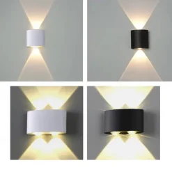 LED Outdoors Wall Lamp 2W 4W Up/Down Lighting Indoor Double-Head Curved Waterproof IP65 Wall Lamp Modern Bedroom Lamp Warm White Light AC85-265V