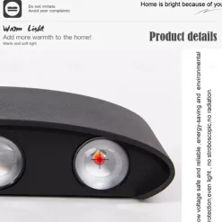 LED Outdoors Wall Lamp 2W 4W Up/Down Lighting Indoor Double-Head Curved Waterproof IP65 Wall Lamp Modern Bedroom Lamp Warm White Light AC85-265V