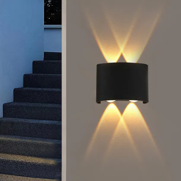 LED Outdoors Wall Lamp 2W 4W Up/Down Lighting Indoor Double-Head Curved Waterproof IP65 Wall Lamp Modern Bedroom Lamp Warm White Light AC85-265V
