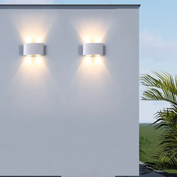 LED Outdoors Wall Lamp 2W 4W Up/Down Lighting Indoor Double-Head Curved Waterproof IP65 Wall Lamp Modern Bedroom Lamp Warm White Light AC85-265V
