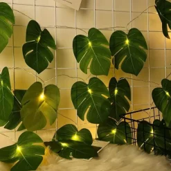 10/20LED Palm Leaf Fairy String Lights Artificial Garland Lights Christmas Birthday Hanging Vine Wedding Beach Theme Home Garden Decorative Lights