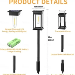 LED Pathway Lights Outdoor Solar Street Light Waterproof IP65 Solar Garden Decorative Light Landscape Lighting for Yard Lawn Patio Walkway