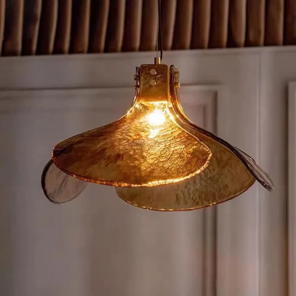 LED Pendant lamp Glass Flower Design Amber lampshade E12/E14 Interior Hanging lamp Loft Height Adjustable Ceiling Pendant lamp Bedroom Bar Cafe Office Table Hanging Lamps 110-240V
