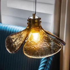 LED Pendant lamp Glass Flower Design Amber lampshade E12/E14 Interior Hanging lamp Loft Height Adjustable Ceiling Pendant lamp Bedroom Bar Cafe Office Table Hanging Lamps 110-240V