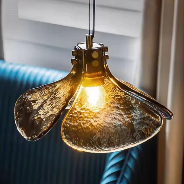 LED Pendant lamp Glass Flower Design Amber lampshade E12/E14 Interior Hanging lamp Loft Height Adjustable Ceiling Pendant lamp Bedroom Bar Cafe Office Table Hanging Lamps 110-240V