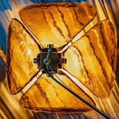 LED Pendant lamp Glass Flower Design Amber lampshade E12/E14 Interior Hanging lamp Loft Height Adjustable Ceiling Pendant lamp Bedroom Bar Cafe Office Table Hanging Lamps 110-240V