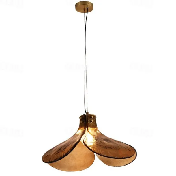 LED Pendant lamp Glass Flower Design Amber lampshade E12/E14 Interior Hanging lamp Loft Height Adjustable Ceiling Pendant lamp Bedroom Bar Cafe Office Table Hanging Lamps 110-240V