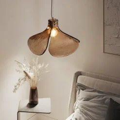 LED Pendant lamp Glass Flower Design Amber lampshade E12/E14 Interior Hanging lamp Loft Height Adjustable Ceiling Pendant lamp Bedroom Bar Cafe Office Table Hanging Lamps 110-240V
