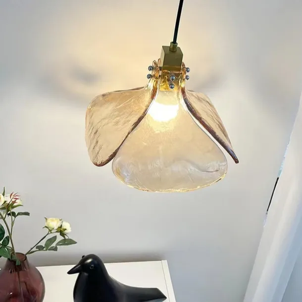 LED Pendant lamp Glass Flower Design Amber lampshade E12/E14 Interior Hanging lamp Loft Height Adjustable Ceiling Pendant lamp Bedroom Bar Cafe Office Table Hanging Lamps 110-240V