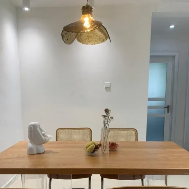 LED Pendant lamp Glass Flower Design Amber lampshade E12/E14 Interior Hanging lamp Loft Height Adjustable Ceiling Pendant lamp Bedroom Bar Cafe Office Table Hanging Lamps 110-240V