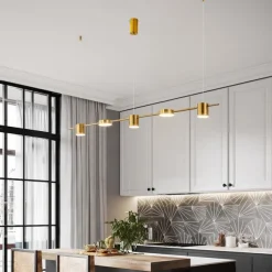 LED Pendant Light 150 cm Liner Design Dimmable 3/5/6 Lights Copper Aluminum Acrylic Nordic Style Deaign Dining Room Kitchen Lights 110-240V Gold