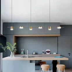 LED Pendant Light 150 cm Liner Design Dimmable 3/5/6 Lights Copper Aluminum Acrylic Nordic Style Deaign Dining Room Kitchen Lights 110-240V Gold