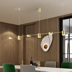 LED Pendant Light 150 cm Liner Design Dimmable 3/5/6 Lights Copper Aluminum Acrylic Nordic Style Deaign Dining Room Kitchen Lights 110-240V Gold