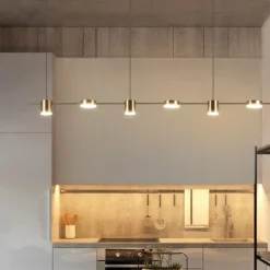 LED Pendant Light 150 cm Liner Design Dimmable 3/5/6 Lights Copper Aluminum Acrylic Nordic Style Deaign Dining Room Kitchen Lights 110-240V Gold
