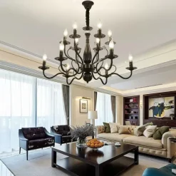 LED Pendant Light 6/12/16 Lights Farmhouse Pendant Light Rustic Industrial Iron Candle Ceiling Light for Dining Room Lighting Fixture Hanging Candle Hanging Pendant Light E14 Base