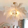 LED Pendant Light Chandelier Gorgeous Extra Large 70cm 6-Light White Ostrich Feather Bouquet Pendant Light Romantic Mounted Lighting Fixture for Restaurant Bedroom