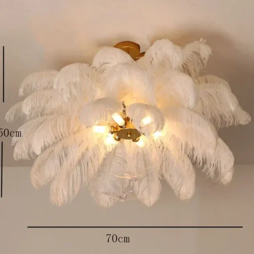 LED Pendant Light Chandelier Gorgeous Extra Large 70cm 6-Light White Ostrich Feather Bouquet Pendant Light Romantic Mounted Lighting Fixture for Restaurant Bedroom