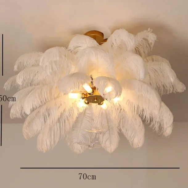LED Pendant Light Chandelier Gorgeous Extra Large 70cm 6-Light White Ostrich Feather Bouquet Pendant Light Romantic Mounted Lighting Fixture for Restaurant Bedroom