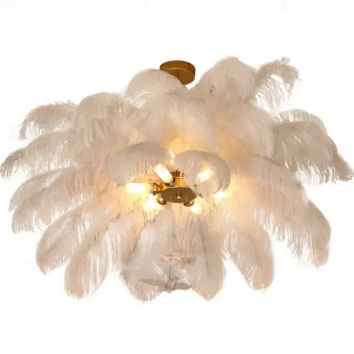 LED Pendant Light Chandelier Gorgeous Extra Large 70cm 6-Light White Ostrich Feather Bouquet Pendant Light Romantic Mounted Lighting Fixture for Restaurant Bedroom