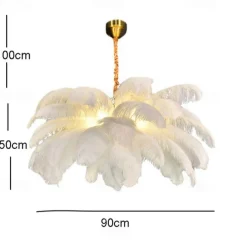 LED Pendant Light Chandelier Gorgeous Extra Large White Ostrich Feather Bouquet Pendant Light Romantic Mounted Lighting Fixture for Restaurant Bedroom