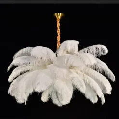 LED Pendant Light Chandelier Gorgeous Extra Large White Ostrich Feather Bouquet Pendant Light Romantic Mounted Lighting Fixture for Restaurant Bedroom