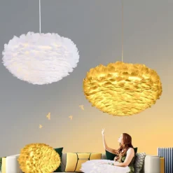 LED Pendant Light Chandelier White Ostrich Feather Bouquet Pendant Light Romantic Mounted Lighting Fixture for Restaurant Bedroom Chain Adjustable 110-240V