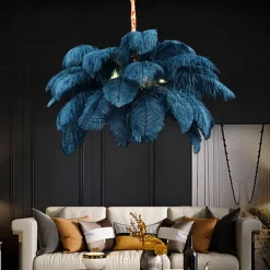 LED Pendant Light Chandelier Gorgeous Extra Large White Ostrich Feather Bouquet Pendant Light Romantic Mounted Lighting Fixture for Restaurant Bedroom