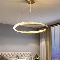 LED Pendant Light Circle Round Design, 60cm Modern Crystal Led Chandelier For Living Room Luxury Creative Design Gold Light Fixture Round Kitchen Island Hanging Lamps