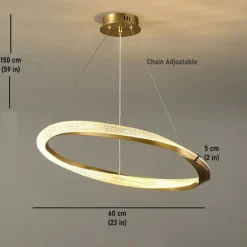 LED Pendant Light Circle Round Design, 60cm Modern Crystal Led Chandelier For Living Room Luxury Creative Design Gold Light Fixture Round Kitchen Island Hanging Lamps