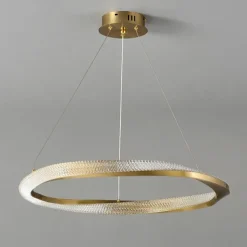 LED Pendant Light Circle Round Design, 60cm Modern Crystal Led Chandelier For Living Room Luxury Creative Design Gold Light Fixture Round Kitchen Island Hanging Lamps