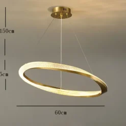 LED Pendant Light Circle Round Design, 60cm Modern Crystal Led Chandelier For Living Room Luxury Creative Design Gold Light Fixture Round Kitchen Island Hanging Lamps