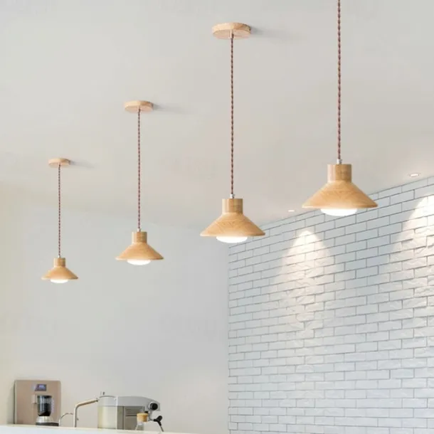 LED Pendant Light 20cm 1-Light Warm White Metal Wood Painted Finishes Bulb Included Modern Style Dining Room Bedroom Pendant Lantern Design 110-240V