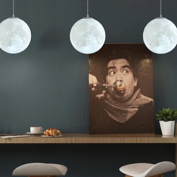 LED Pendant Light 15cm Moon Light Chandelier Nordic Style Bedroom Planet Ball Study and Restaurant Tooling Moon-Light Lamp Internet Celebrity Ins Lamps