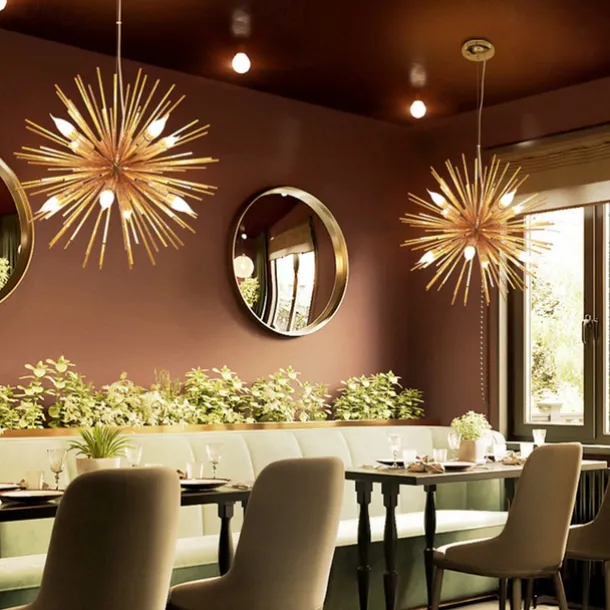 LED Pendant Light Crystal Chandelier 9-Light Firework Modern Sputnik Chandelier Pendant Light Fixture for living room Dining Room and Bedroom