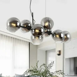 LED Pendant Light Island Light Black Bronze Copper Modern Nordic Dining Room Bedroom Chandelier Minimalist Living Room Magic Bean Glass Molecular Bubble Chandelier 110cm
