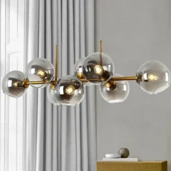 LED Pendant Light Island Light Black Bronze Copper Modern Nordic Dining Room Bedroom Chandelier Minimalist Living Room Magic Bean Glass Molecular Bubble Chandelier 110cm