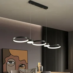 LED Pendant Light Kitchen Island Light Circle Ring Design Black 95 cm Chandelier Metal Artistic Style Modern Style Stylish Painted Finishes 220-240V