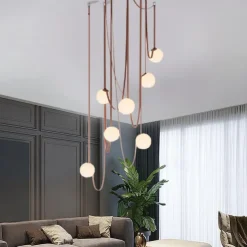 LED Pendant Light 1/3/5/7-Light Cluster Design Glass Globle Hemp Rope Chandelier Light Modern Black Pink Chandeliers Pendant Light Fixture Ceiling Flush Mount Light Fixture 110-240V