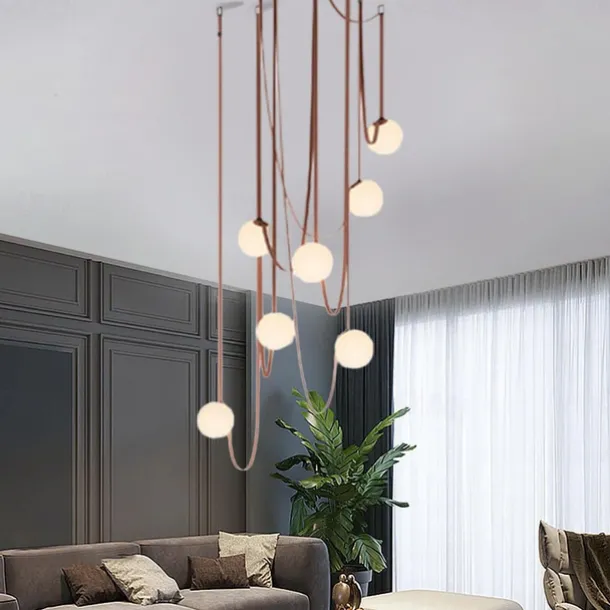 LED Pendant Light 1/3/5/7-Light Cluster Design Glass Globle Hemp Rope Chandelier Light Modern Black Pink Chandeliers Pendant Light Fixture Ceiling Flush Mount Light Fixture 110-240V