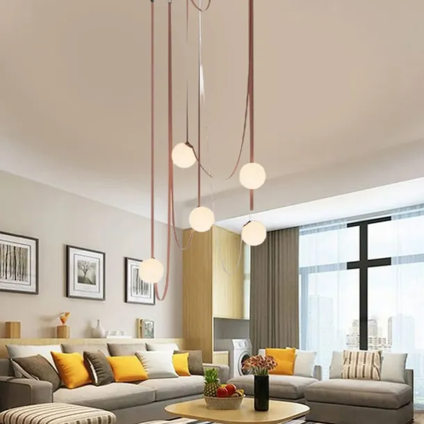 LED Pendant Light 1/3/5/7-Light Cluster Design Glass Globle Hemp Rope Chandelier Light Modern Black Pink Chandeliers Pendant Light Fixture Ceiling Flush Mount Light Fixture 110-240V