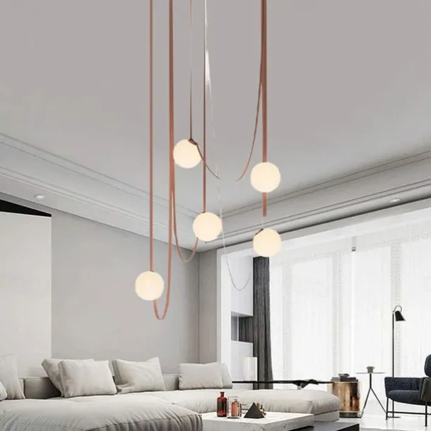 LED Pendant Light 1/3/5/7-Light Cluster Design Glass Globle Hemp Rope Chandelier Light Modern Black Pink Chandeliers Pendant Light Fixture Ceiling Flush Mount Light Fixture 110-240V